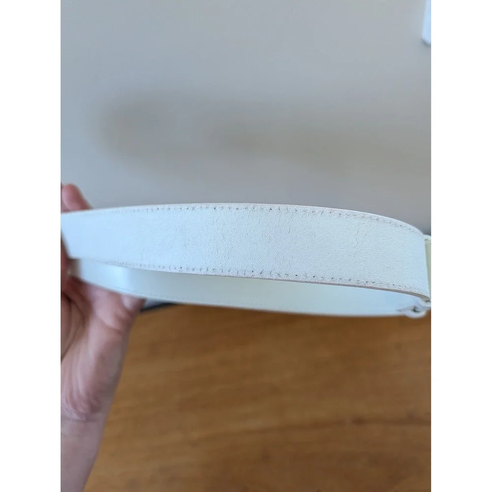 Vintage Y2K‎ White Leather Belt Silver Big Circle Belt Festival Western